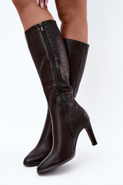 Botas altas de mujer calentitas con tacón en chocolate Rosmella