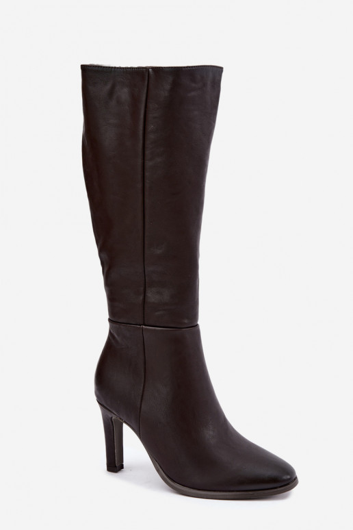 Botas altas de mujer calentitas con tacón en chocolate Rosmella