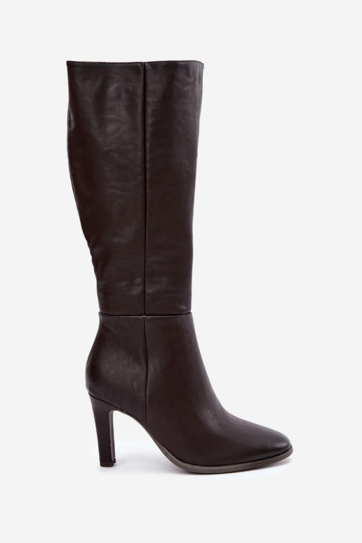 Botas altas de mujer calentitas con tacón en chocolate Rosmella