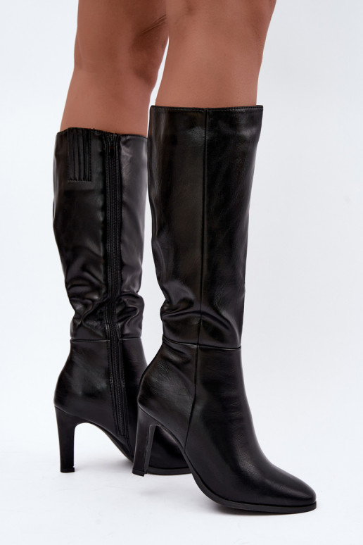 Botas altas de mujer calentitas con tacón en negro Rosmella