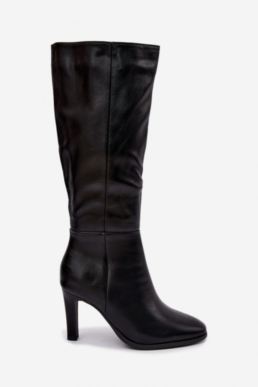 Botas altas de mujer calentitas con tacón en negro Rosmella