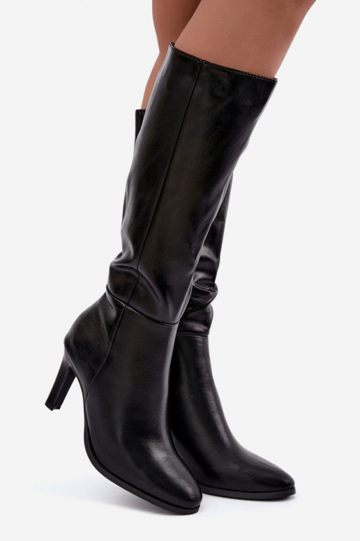 Botas altas de mujer calentitas con tacón en negro Rosmella