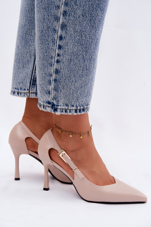 Zapatos de tacón beige con recortes y hebillas Vinceza 62288