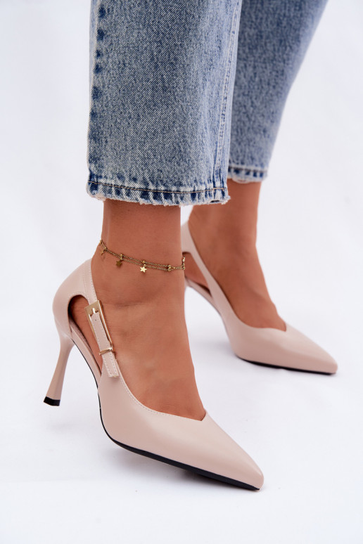 Zapatos de tacón beige con recortes y hebillas Vinceza 62288