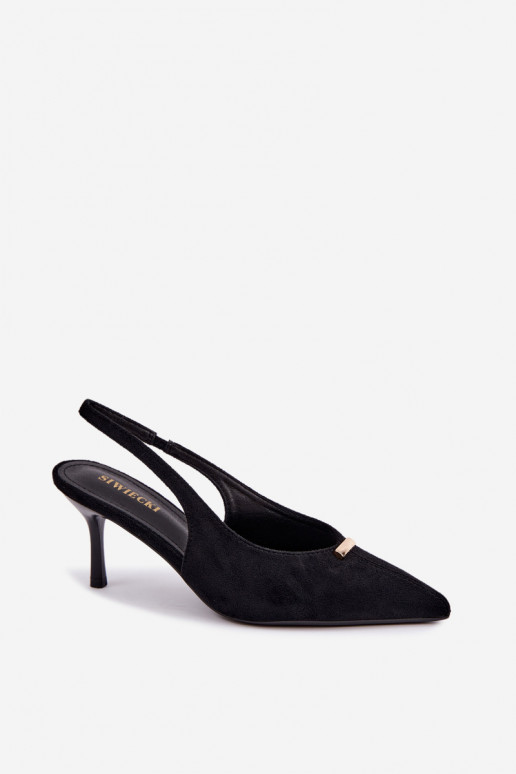 Zapatos negros con tacones abiertos y detalles dorados Renisa