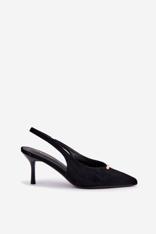 Zapatos negros con tacones abiertos y detalles dorados Renisa