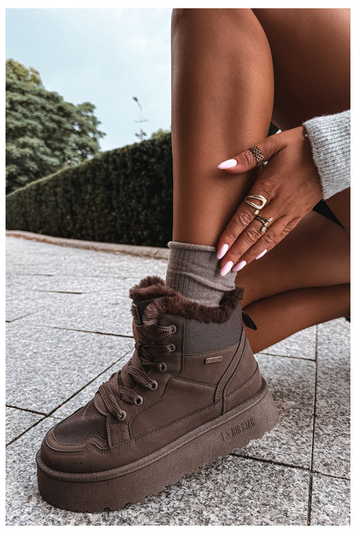 Botas de nieve para mujer con cordones y pelo marrón oscuro Big Star