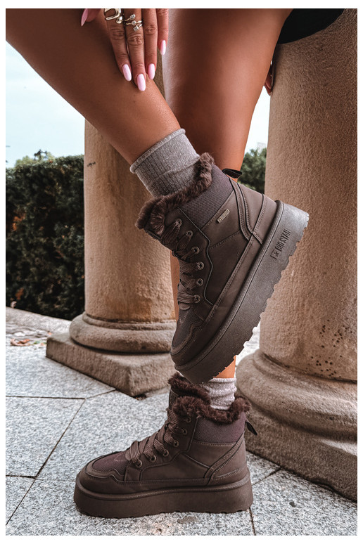 Botas de nieve para mujer con cordones y pelo marrón oscuro Big Star