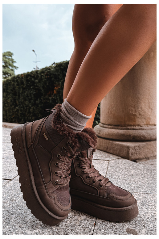 Botas de nieve para mujer con cordones y pelo marrón oscuro Big Star