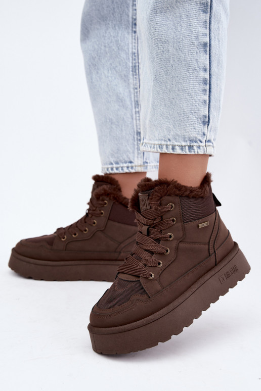 Botas de nieve para mujer con cordones y pelo marrón oscuro Big Star