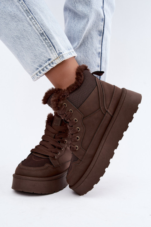 Botas de nieve para mujer con cordones y pelo marrón oscuro Big Star