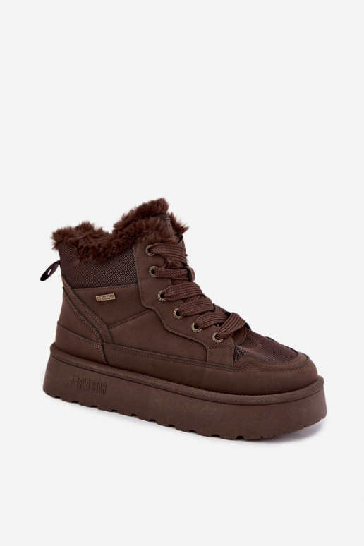 Botas de nieve para mujer con cordones y pelo marrón oscuro Big Star