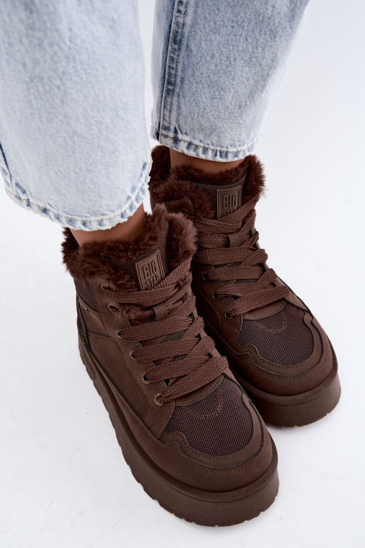 Botas de nieve para mujer con cordones y pelo marrón oscuro Big Star