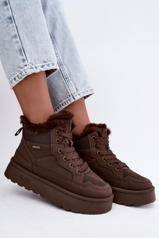 Botas de nieve para mujer con cordones y pelo marrón oscuro Big Star