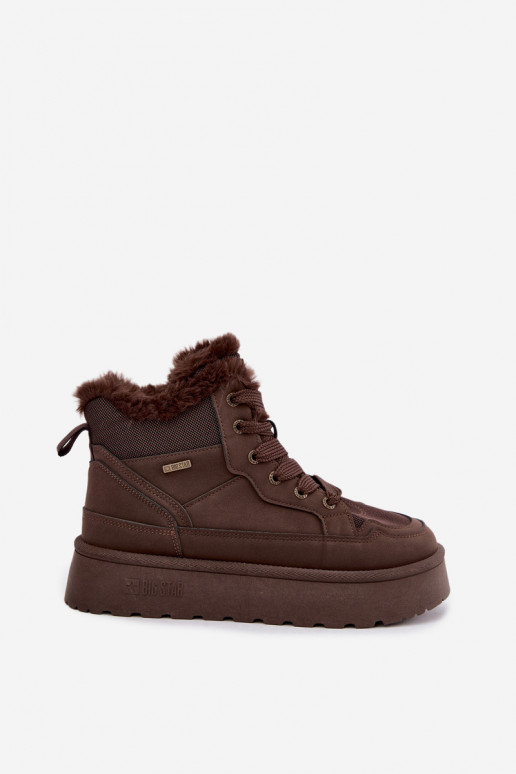 Botas de nieve para mujer con cordones y pelo marrón oscuro Big Star