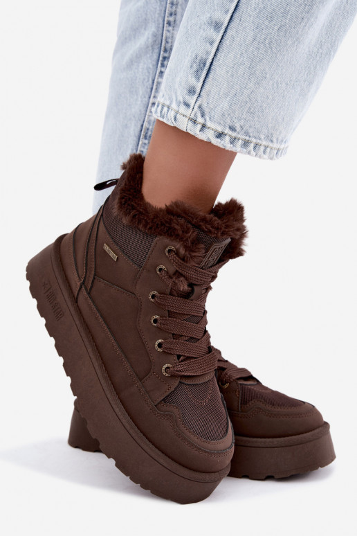 Botas de nieve para mujer con cordones y pelo marrón oscuro Big Star