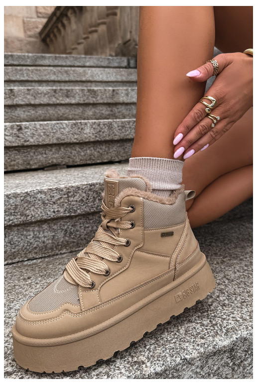 Botas de nieve para mujer con cordones y pelo color arena Big Star