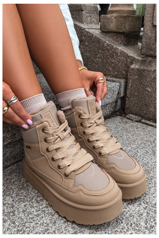 Botas de nieve para mujer con cordones y pelo color arena Big Star