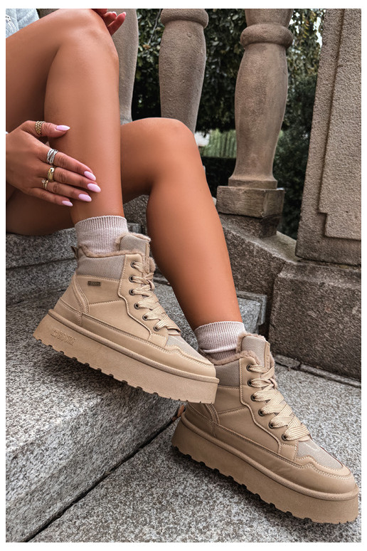 Botas de nieve para mujer con cordones y pelo color arena Big Star
