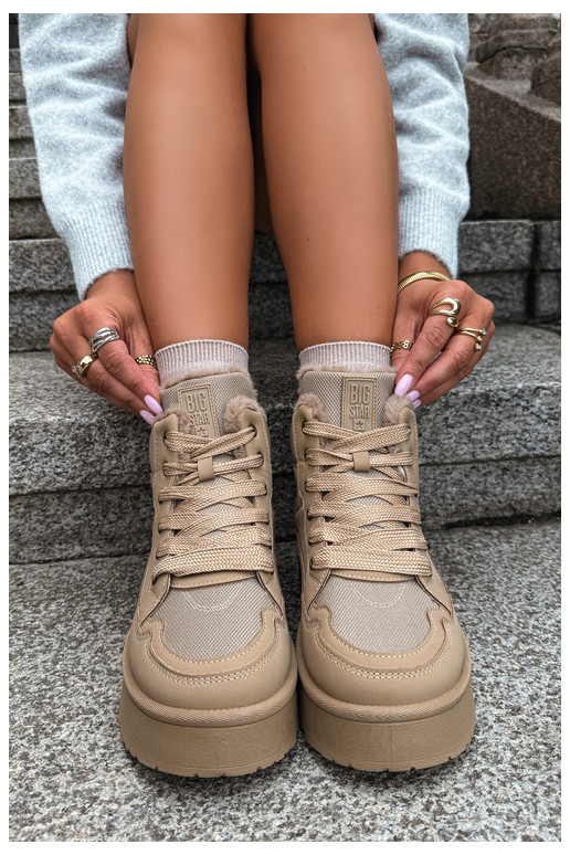 Botas de nieve para mujer con cordones y pelo color arena Big Star