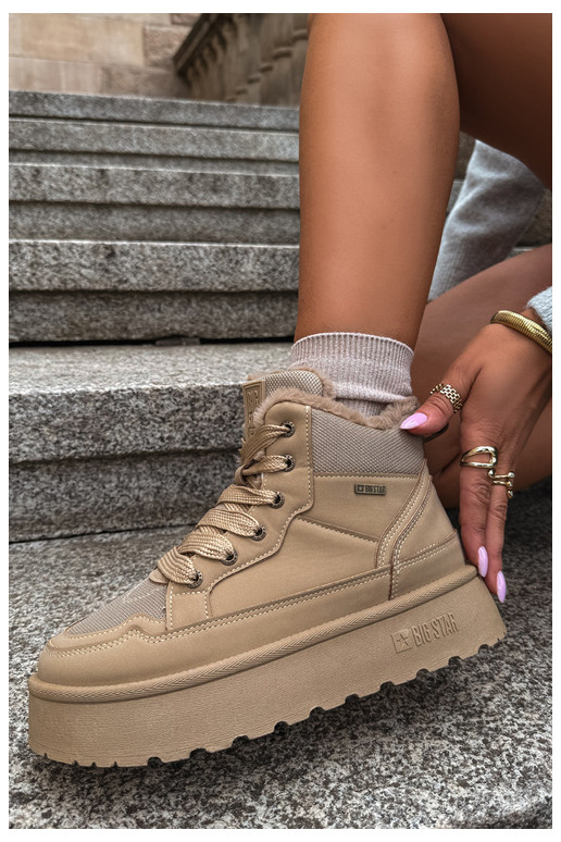 Botas de nieve para mujer con cordones y pelo color arena Big Star