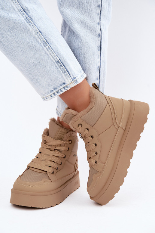 Botas de nieve para mujer con cordones y pelo color arena Big Star