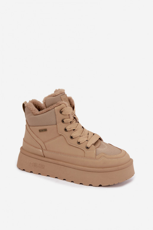 Botas de nieve para mujer con cordones y pelo color arena Big Star