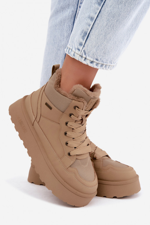 Botas de nieve para mujer con cordones y pelo color arena Big Star