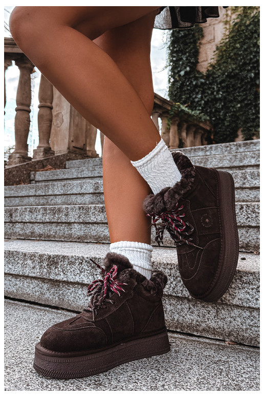 botas de nieve de ante sintético para mujeres con cordones Big Star UU274312 color chocolate