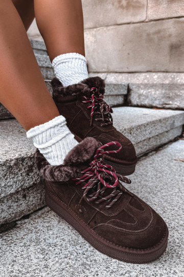 botas de nieve de ante sintético para mujeres con cordones Big Star UU274312 color chocolate 2