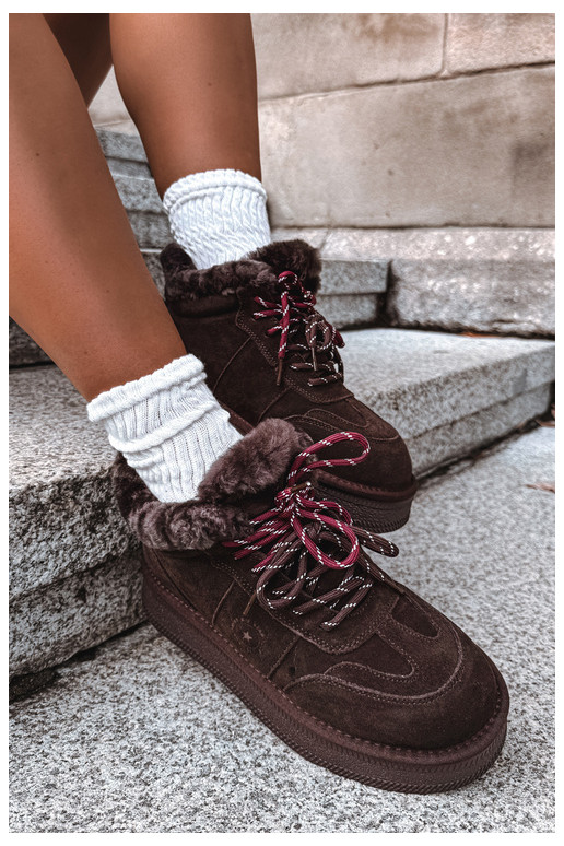 botas de nieve de ante sintético para mujeres con cordones Big Star UU274312 color chocolate
