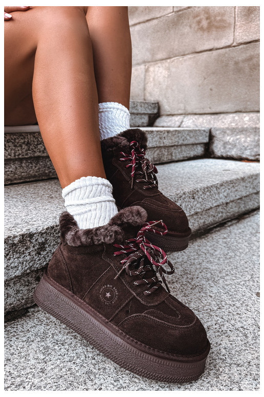 botas de nieve de ante sintético para mujeres con cordones Big Star UU274312 color chocolate