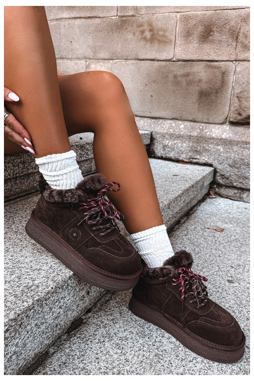 botas de nieve de ante sintético para mujeres con cordones Big Star UU274312 color chocolate