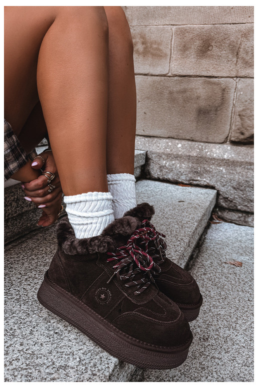 botas de nieve de ante sintético para mujeres con cordones Big Star UU274312 color chocolate
