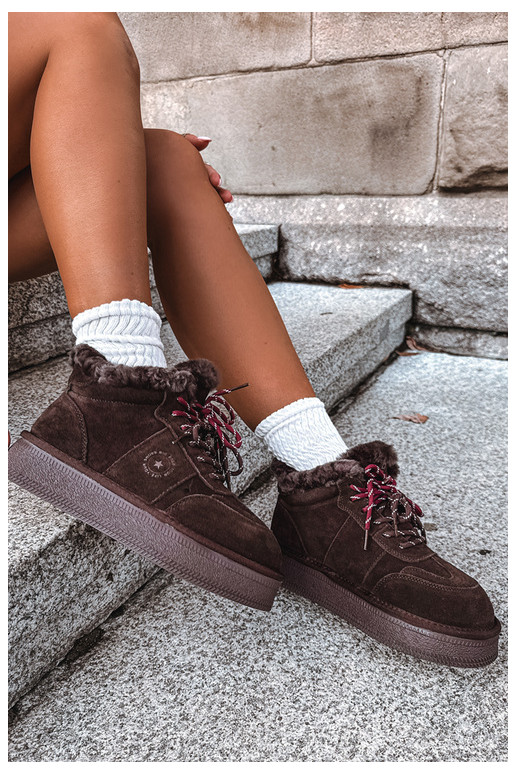 botas de nieve de ante sintético para mujeres con cordones Big Star UU274312 color chocolate