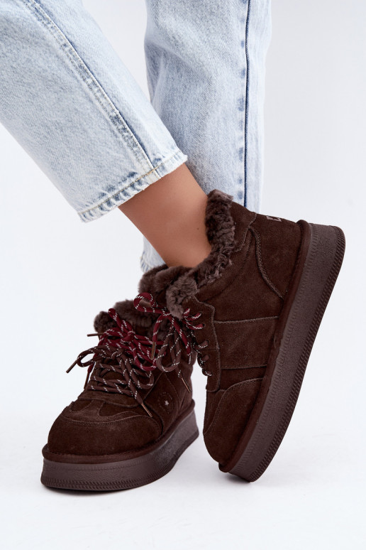 botas de nieve de ante sintético para mujeres con cordones Big Star UU274312 color chocolate