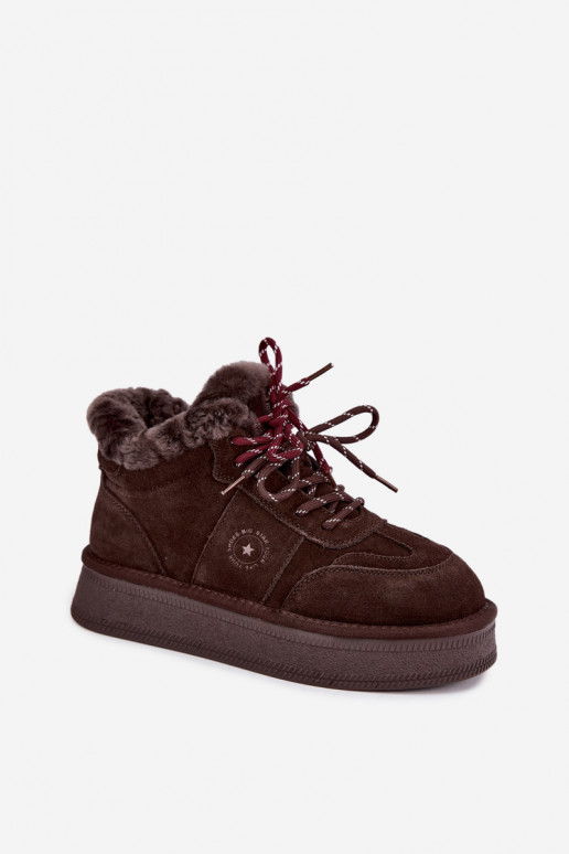 botas de nieve de ante sintético para mujeres con cordones Big Star UU274312 color chocolate