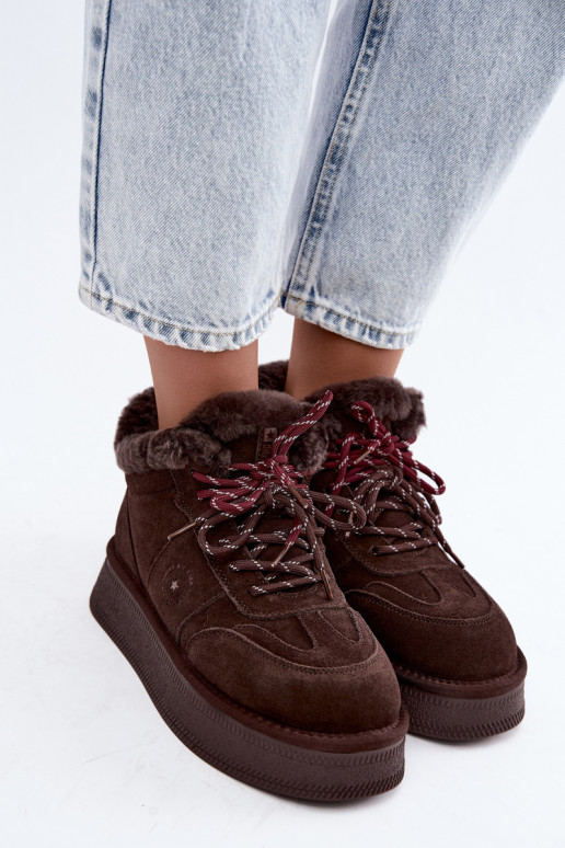botas de nieve de ante sintético para mujeres con cordones Big Star UU274312 color chocolate