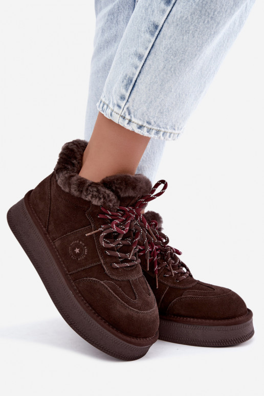 botas de nieve de ante sintético para mujeres con cordones Big Star UU274312 color chocolate