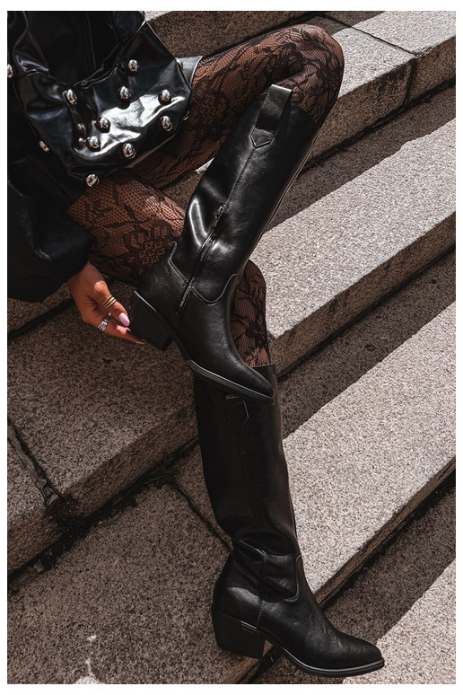 botas altas de cuero natural para mujeres con tacón bajo aisladas Big Star UU274521 color negro