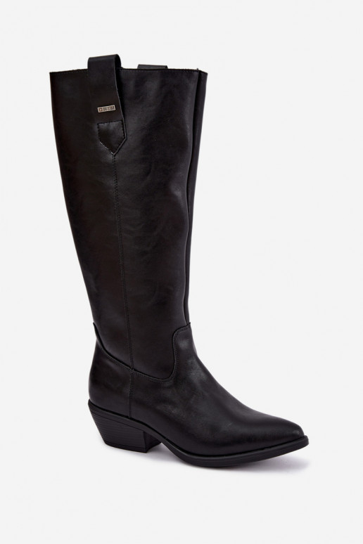 botas altas de cuero natural para mujeres con tacón bajo aisladas Big Star UU274521 color negro