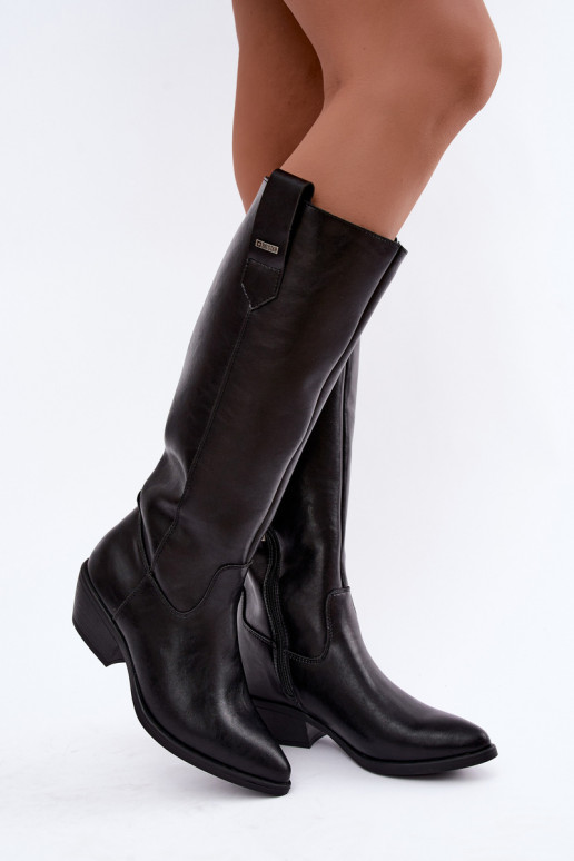 botas altas de cuero natural para mujeres con tacón bajo aisladas Big Star UU274521 color negro