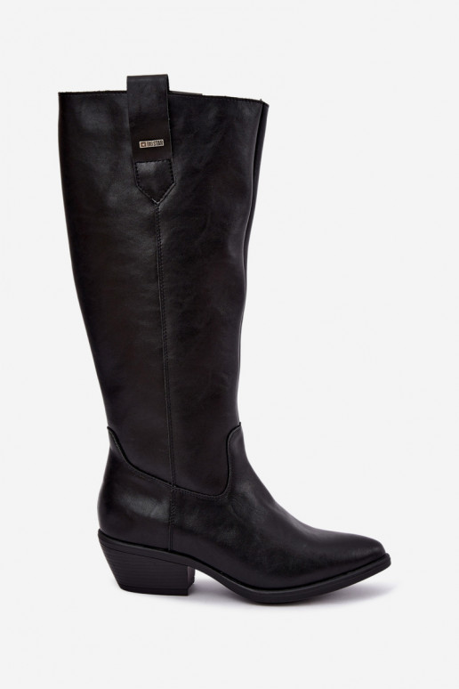 botas altas de cuero natural para mujeres con tacón bajo aisladas Big Star UU274521 color negro