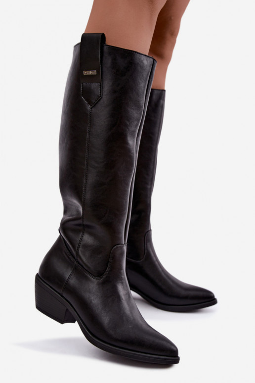 botas altas de cuero natural para mujeres con tacón bajo aisladas Big Star UU274521 color negro