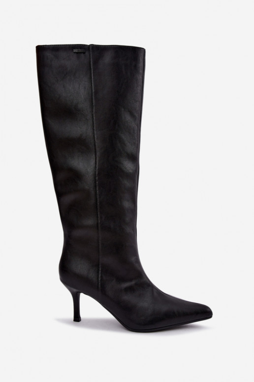 botas altas de cuero natural con tacones finos aisladas modelo de fácil colocación Big Star UU274497 color negro