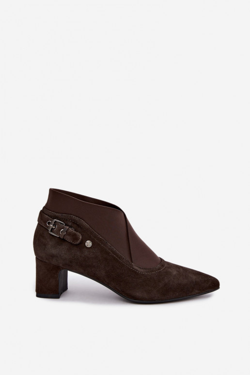 Botines de ante cálidos con tacón Tai turiciejka K7691-02 color chocolate