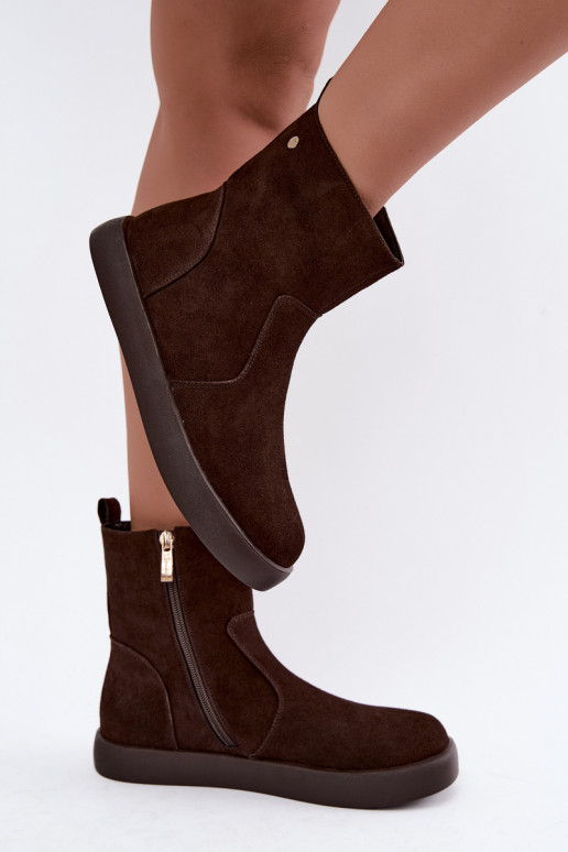 Zapatos de ante aislantes para mujeres Tai turiciejka K7800-02 color chocolate