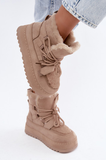 Botas de invierno color arena con cordones en plataforma Coraliah