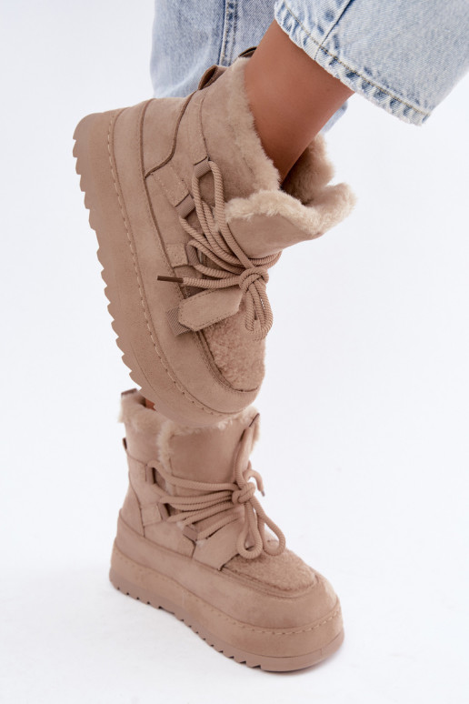 Botas de invierno color arena con cordones en plataforma Coraliah