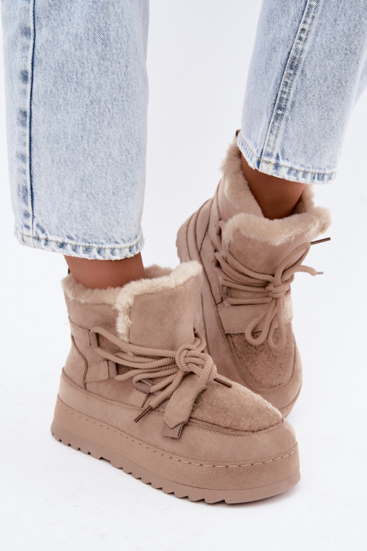 Botas de invierno color arena con cordones en plataforma Coraliah